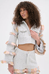 PHOEBE TWEED RUFFLE CROPPED BLAZER