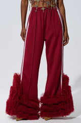 MODERN JAM TRACK PANT WITH TULLE IN BURGUNDY