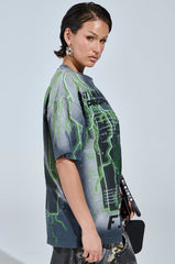 FIRST ONE HERE OVERSIZED GRAPHIC TEE