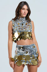 GROOVY NIGHTS SLEEVELESS SEQUIN MOCK NECK TOP
