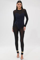 NEW YEAR SAME ME MESH DENIM JUMPSUIT