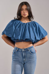 NEVER GOING TO STOP BLOUSE IN MEDIUM BLUE DENIM
