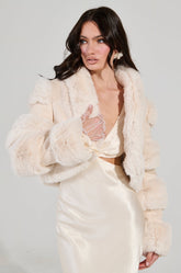 LOVERBOY FAUX FUR MOTO IN IVORY SUEDE