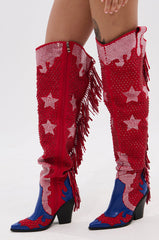 AZALEA WANG NELLA BLUE MULTI WESTERN EMBELLISHED BOOT