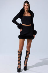 BIG MOOD FUR TRIM MINI SKIRT IN BLACK