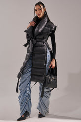 PILOT JONES LONG LINE PUFFER VEST IN BLACK