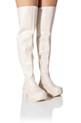 AZALEA WANG SUSIE THIGH HIGH FLATFORM BOOT IN CREAM