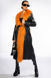 AZALEA WANG YAZ PLEATHER TRENCH WITH FAUX FUR