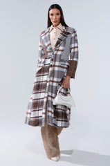 MIXED PLAID NOT FEELINGS PATCHWORK TRENCH