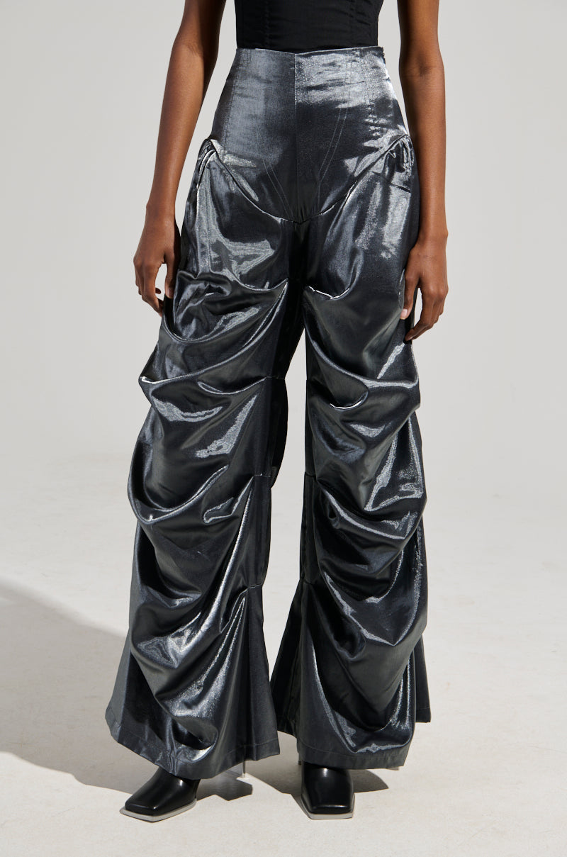BELLA SATIN HIGH RISE TROUSER IN GREY