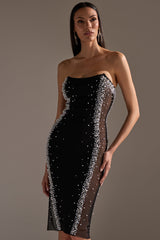 CHAMPAGNE EDIT RHINESTONE MIDI DRESS