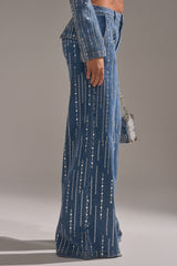 NEVER COME DOWN RHINESTONE DENIM