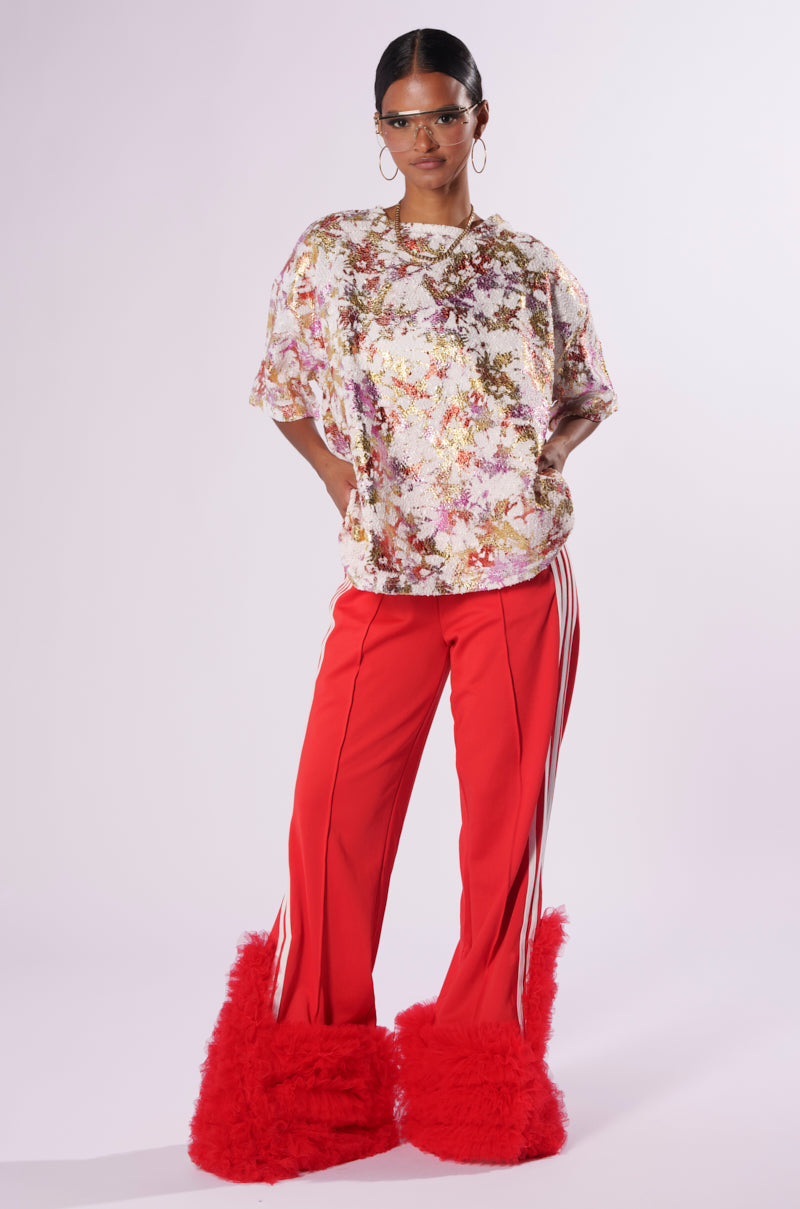 MODERN JAM TRACK PANT WITH TULLE