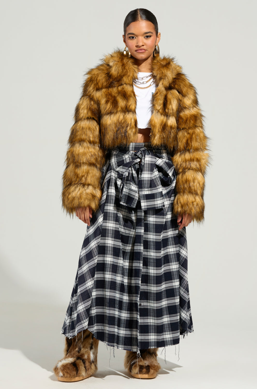 NEED YOU PLAID MAXI SKIRT