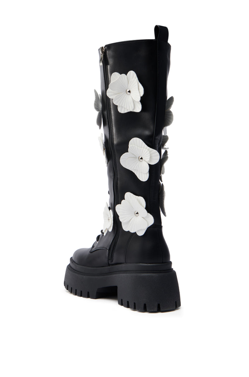 AZALEA WANG MIRABELLA BLACK FLORAL EMBELLISHED BOOT
