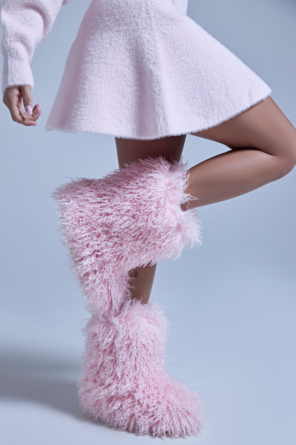AZALEA WANG AZAD PINK MOHAIR FLAT BOOTIE