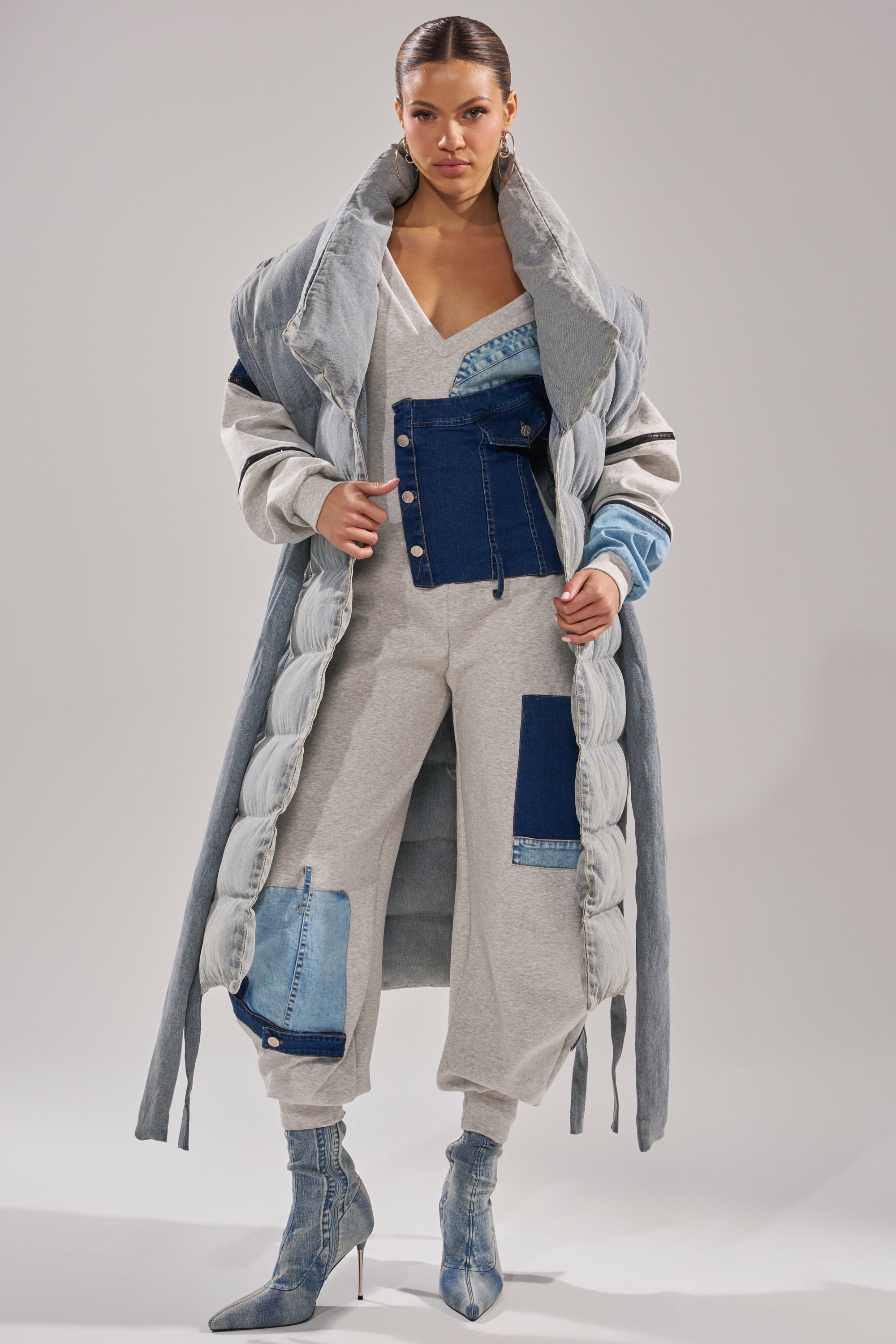 PILOT JONES LONG LINE PUFFER VEST IN DENIM