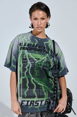 FIRST ONE HERE OVERSIZED GRAPHIC TEE