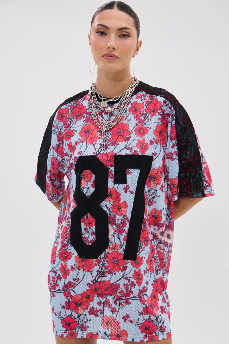 POPPIN POPPIES LACE JERSEY DRESS