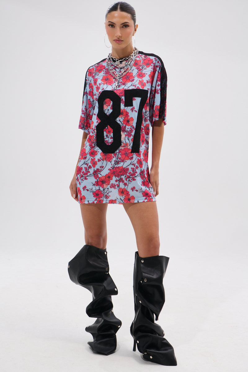 POPPIN POPPIES LACE JERSEY DRESS