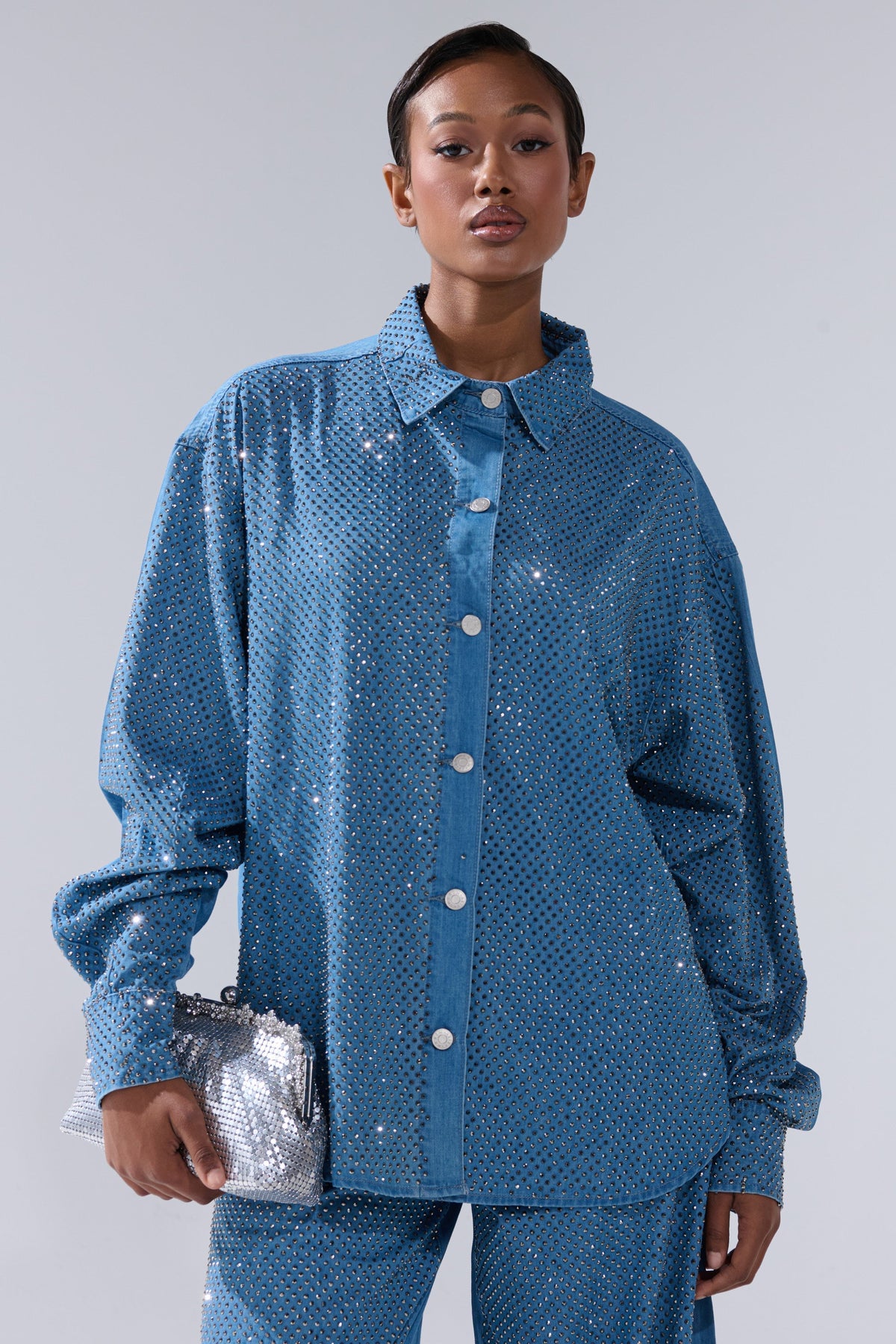 BLING BLING DENIM BUTTON DOWN TOP