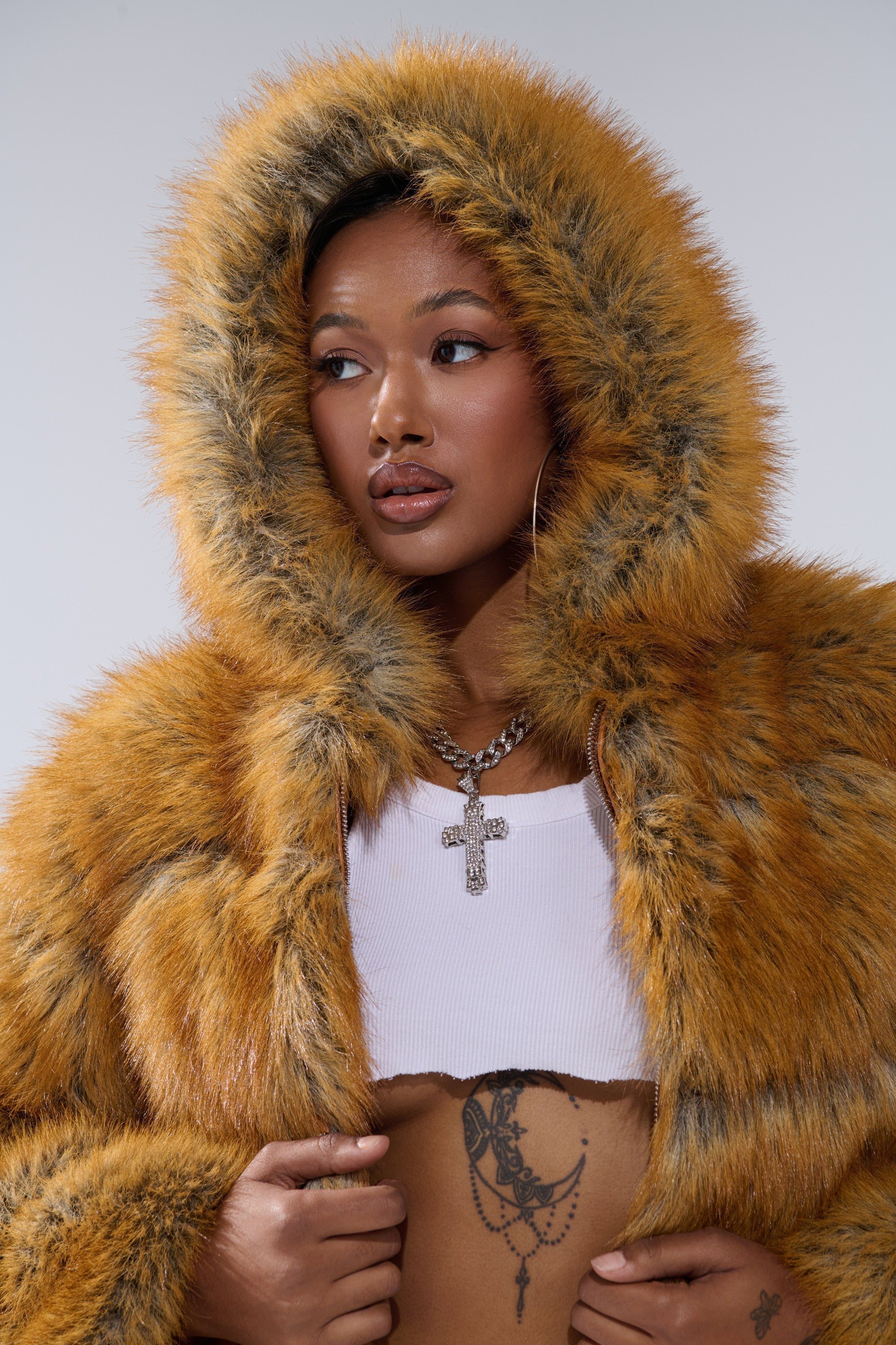 BREAK THE BANK HOODED FAUX FUR