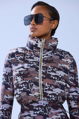 CAMO CHEETAH PRINT PUFFER VEST
