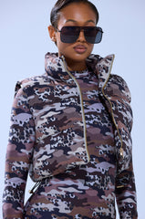 CAMO CHEETAH PRINT PUFFER VEST
