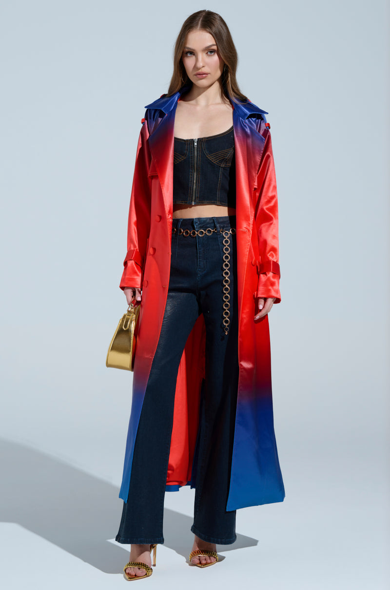 NICKI OMBRE SATIN TRENCH