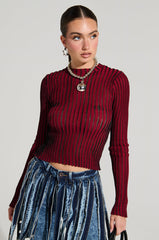 LOOKING SNATCHED STRIPED KNIT TOP IN RED