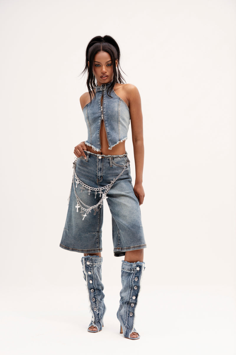 BREAK UP WITH HIM DENIM SHORTS