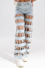 CAGED WIDE LEG DENIM