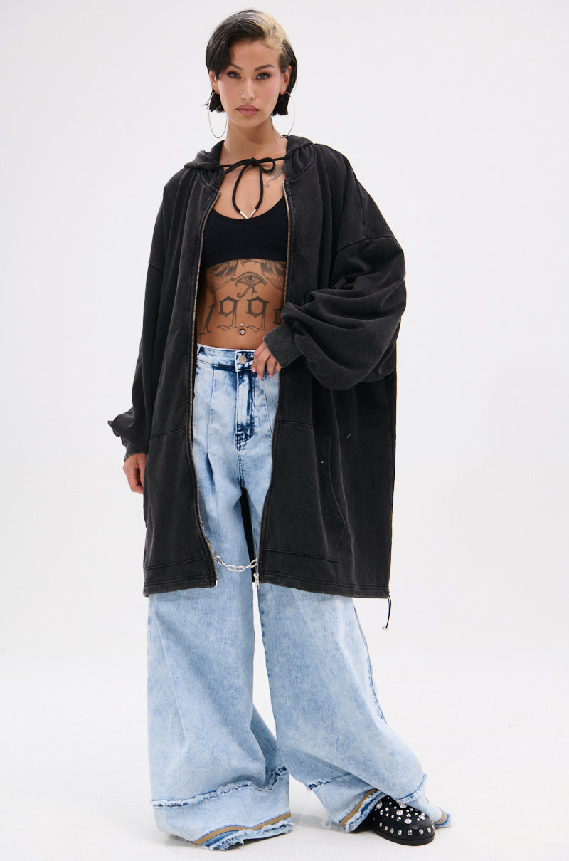 BELIEVE WHAT YOU HEARD OVERSIZED ZIP UP SWEATSHIRT