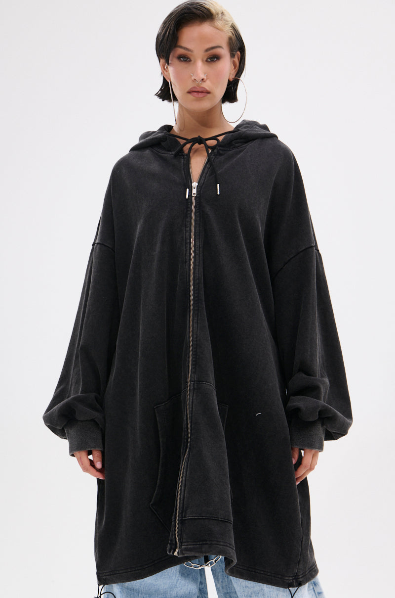 BELIEVE WHAT YOU HEARD OVERSIZED ZIP UP SWEATSHIRT