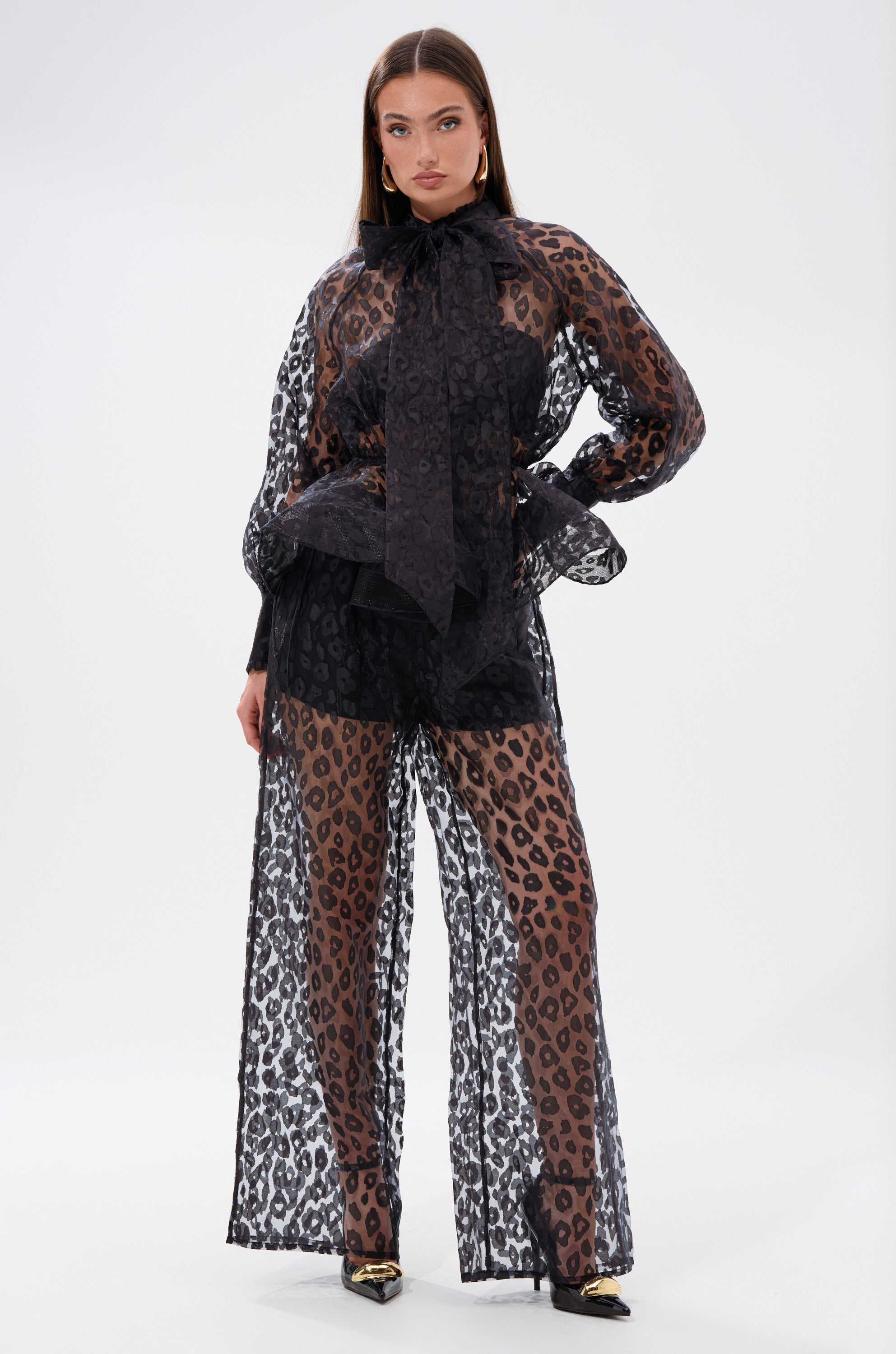 CHEETAH SISTA TIE FRONT BLOUSE