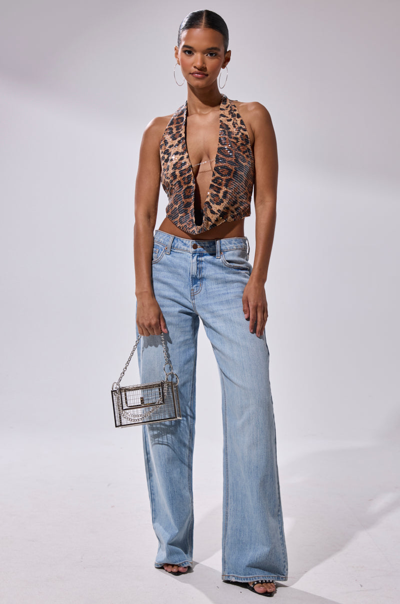 CHEETAH GIRLY COWL NECK TOP