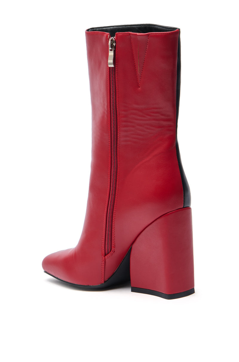 AZALEA WANG MARAMA BLACK RED COLOR BLOCKED CHUNKY BOOTIE
