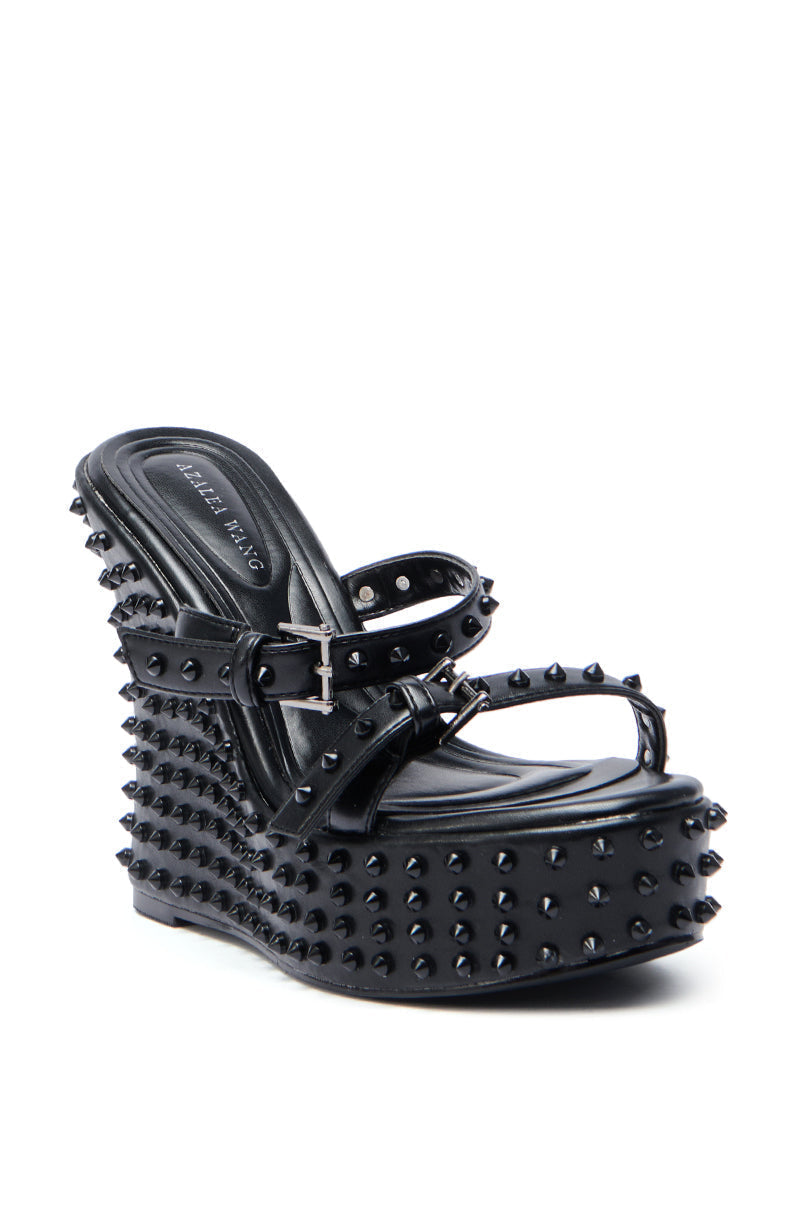 AZALEA WANG MORITZ BLACK SPIKEY WEDGE SANDAL