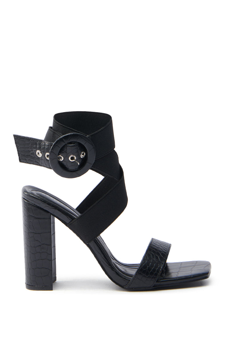 AZALEA WANG NADJA BLACK CROC SANDAL WITH STRAP