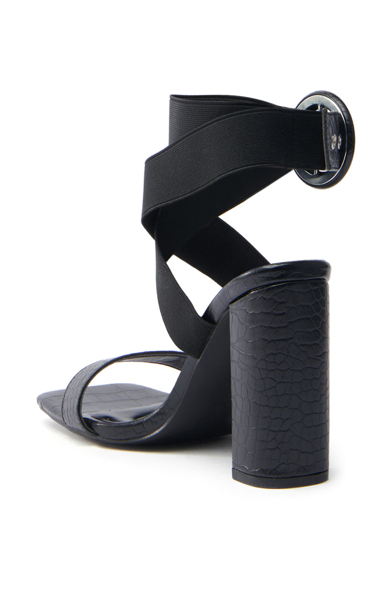 AZALEA WANG NADJA BLACK CROC SANDAL WITH STRAP