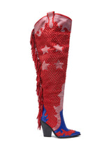 AZALEA WANG NELLA BLUE MULTI WESTERN EMBELLISHED BOOT