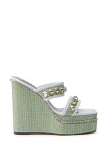 AZALEA WANG NIOMA GREEN EMBELLISHED WEDGE SANDAL