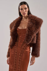 POPPY CROPPED FAUX FUR IN BROWN