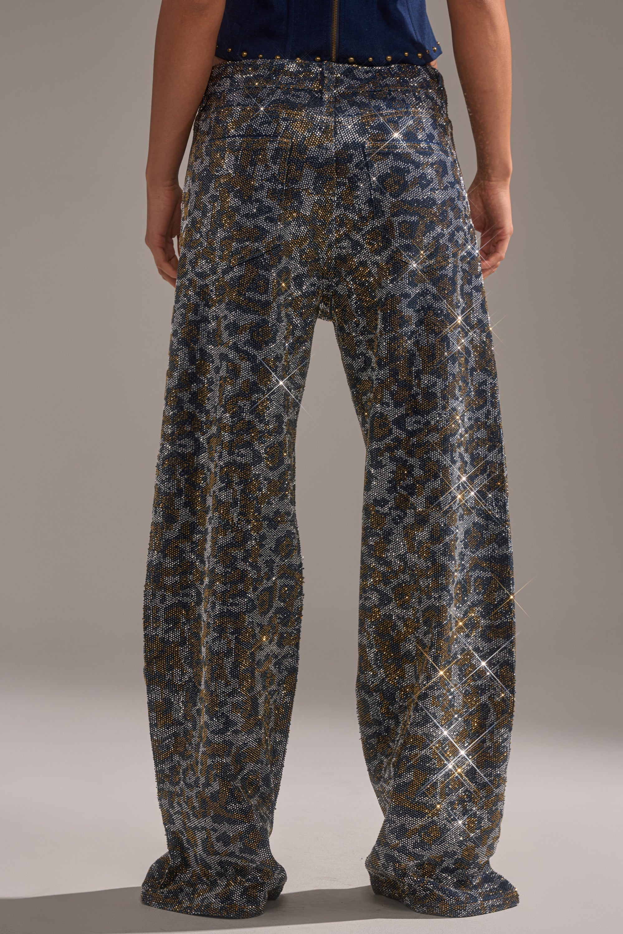 CHEETAH GIRLY RHINESTONE DENIM PANT