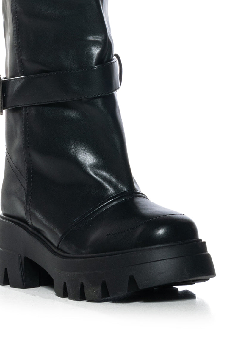 AZALEA WANG MARCELINE BUCKET BLACK FAUX LEATHER BOOTIE