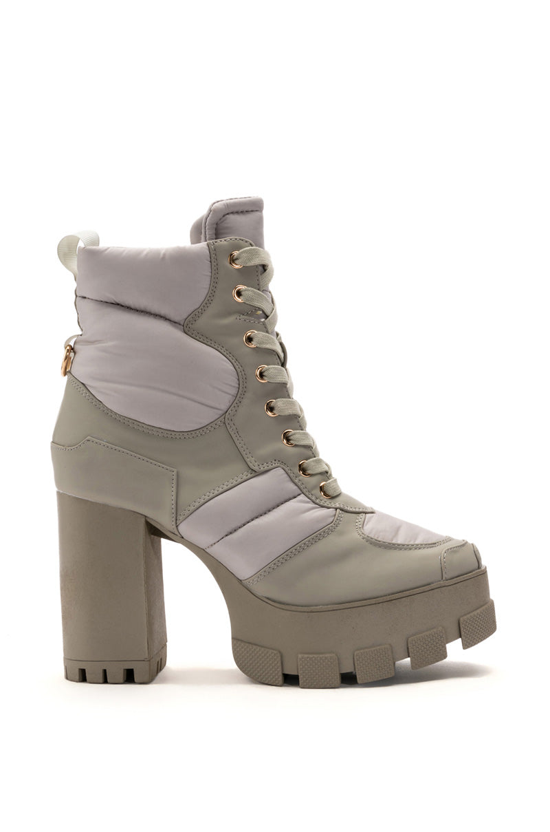 AZALEA WANG MARSALA LACE UP CHUNKY BOOTIE IN SAGE