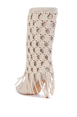 AZALEA WANG MELVINA BEIGE WEAVE TIE BOOTIE