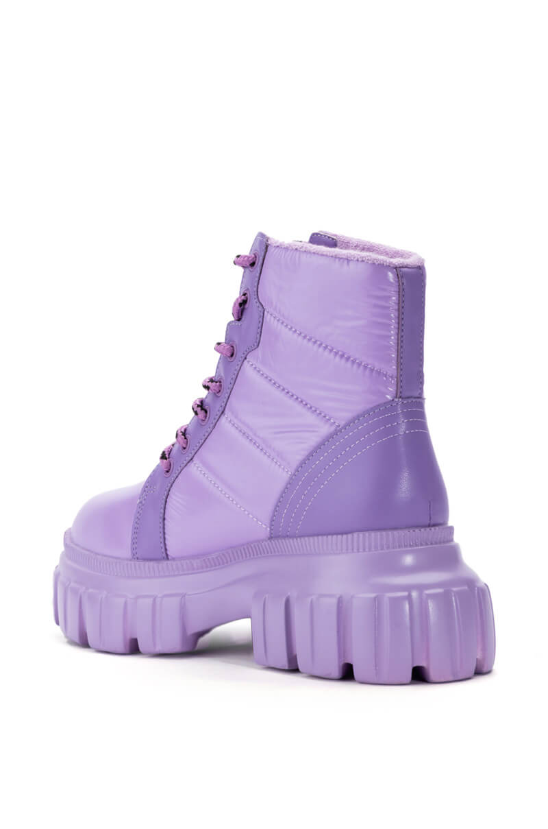 AZALEA WANG MERCEDES PUFFER FLATFORM BOOT IN PURPLE