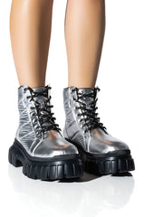 AZALEA WANG MERCEDES PUFFER FLATFORM BOOT IN SILVER