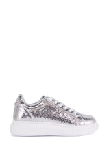 AZALEA WANG MERLINA SILVER CRACKLE SNEAKER